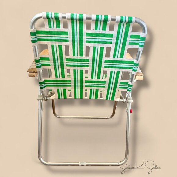 Folding Lawn Chair – Hearth & Hand Magnolia – Cream Green Blue Webbed - Picture 7 of 9